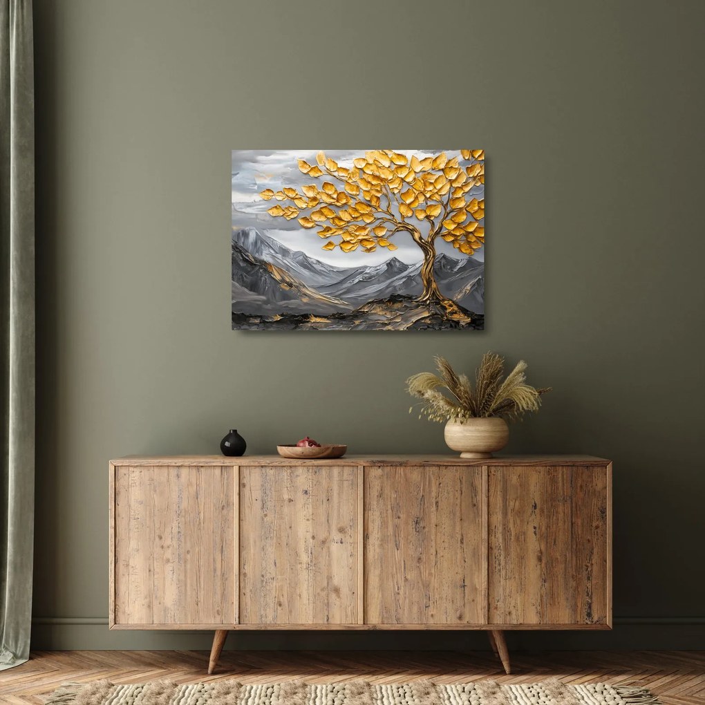 Üveg kép – Fa arany levelekkel (70x50 cm)