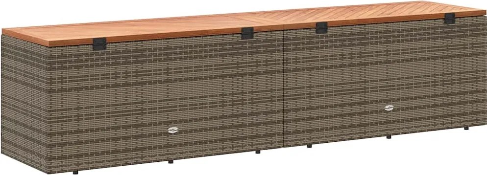 Szürke Polyrattan És Akácfa Kerti Tárolóláda 220 X 50 X 54 Cm