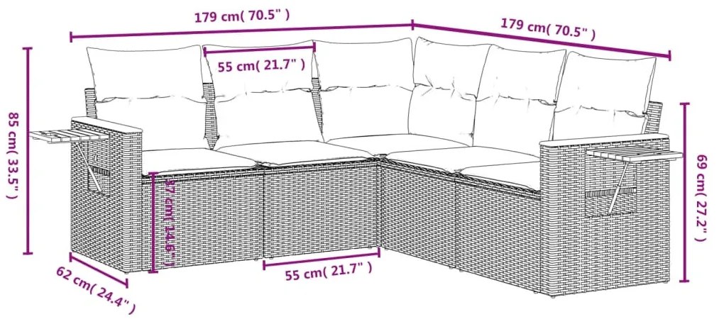 5 részes szürke polyrattan kerti ülőgarnitúra párnával