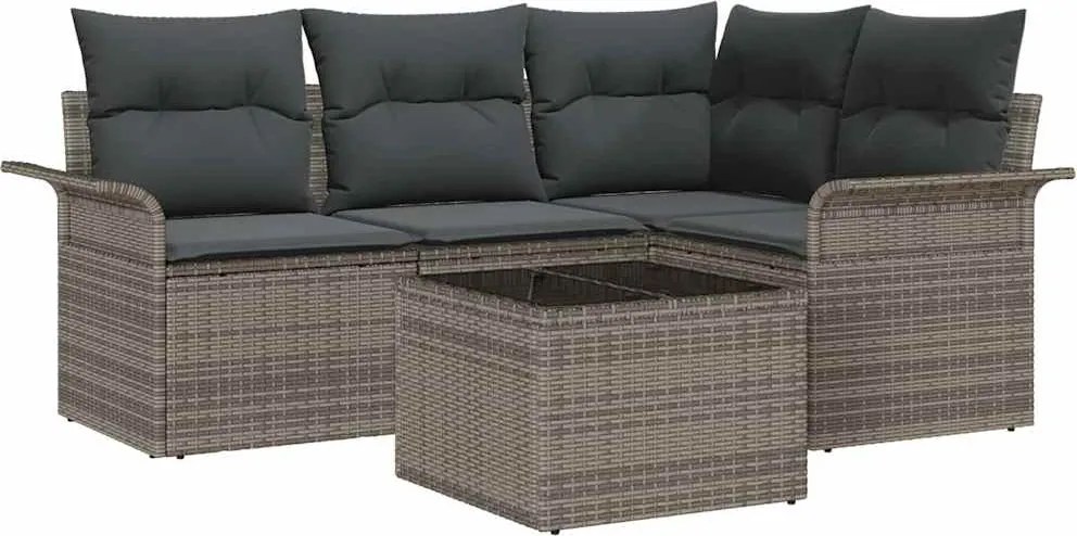 vidaXL Kerti Kanapé Szett tárolóval 5 pcs Szürke polirattan