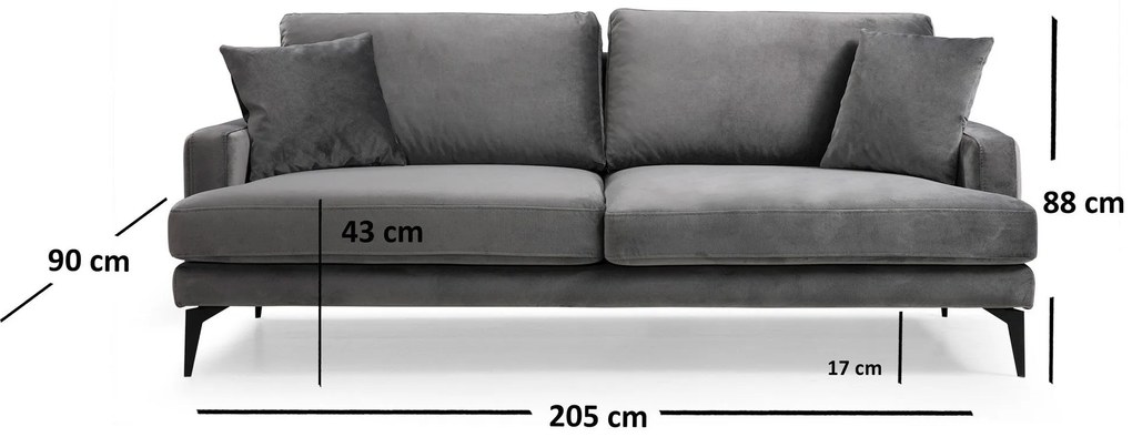 3 személyes kanapé Papira - Szürke