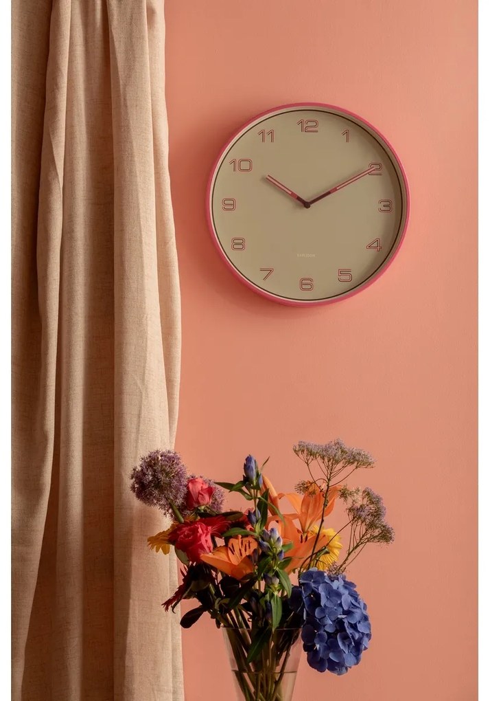 Karlsson 6013BP dizájner falióra, rózsaszín,átmérő: 40 cm