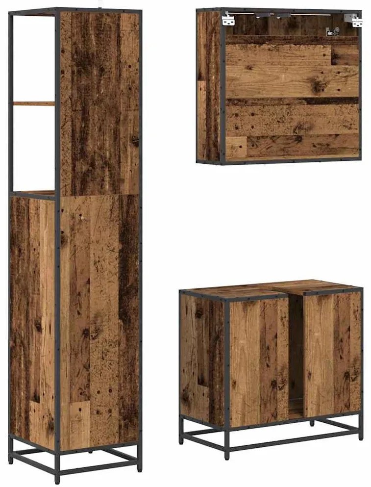 Fürdőszoba bútor szett 3 pcs Régi fa 65 x 33 x 60 cm Faanyag