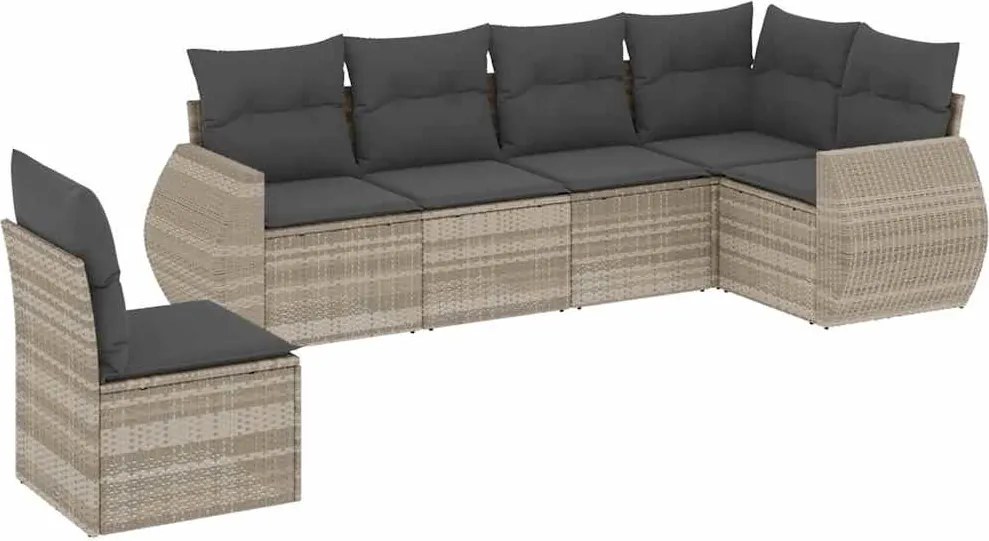 vidaXL 6 részes világosszürke polyrattan kerti ülőgarnitúra párnákkal