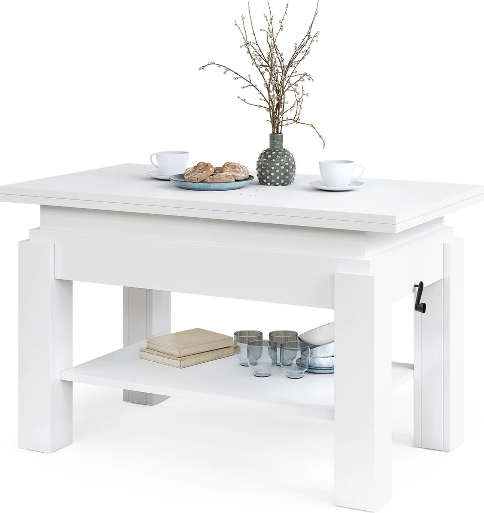 Mazzoni BRAWO Fehér - NYITHATÓ/MAGASÍTHATÓ DOHÁNYZÓASZTAL POLCCAL ÉTKEZŐASZTALKÉNT IS HASZNÁLHATÓ