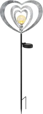 Globo 36580 Solar lámpa, ezüstszürke/fekete fém, matt fekete műanyag, átlátszó gömb repedezett üveg hatással, tolókapcsoló, AAA 300mAh 1.2V elemmel, IP44, HxSzxM: 280x60x820mm, tartozék: LED 0.06W 3V, 3000K