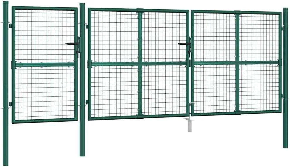 vidaXL zöld horganyzott acél hálós kerti kapu 400 x 125 cm