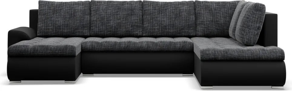 Tokio U sarokkanapé, 3 ágyneműtartóval, fonott + műbőr, jobboldali, szürke - fekete