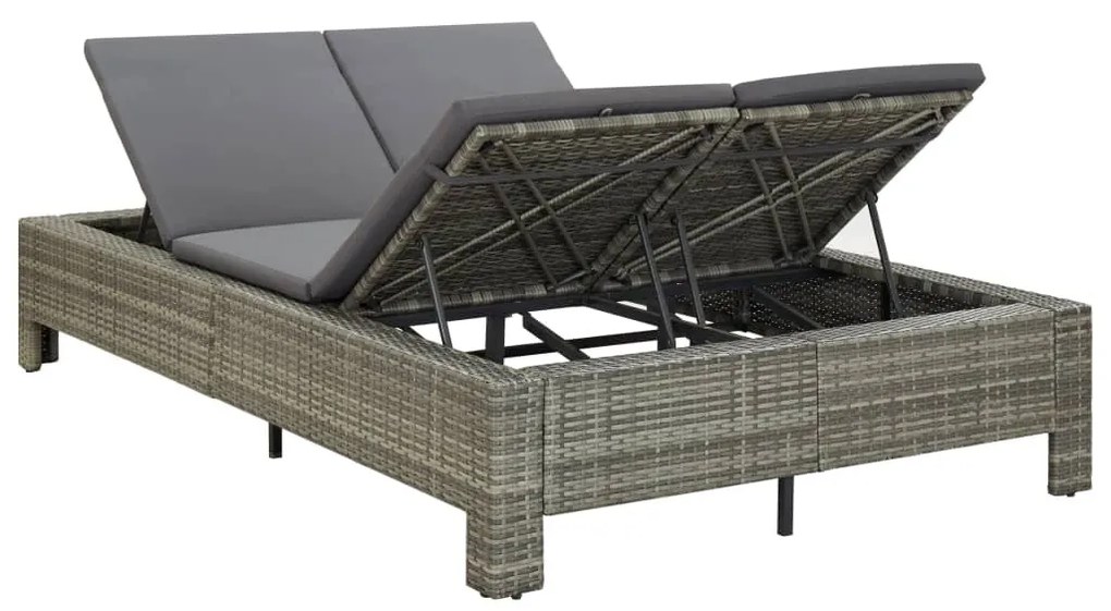 Kétszemélyes szürke polyrattan napozóágy párnával