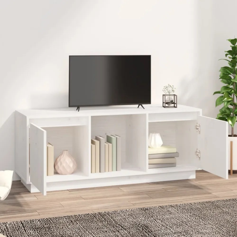 fehér tömör fenyőfa TV-szekrény 110,5x35x44 cm