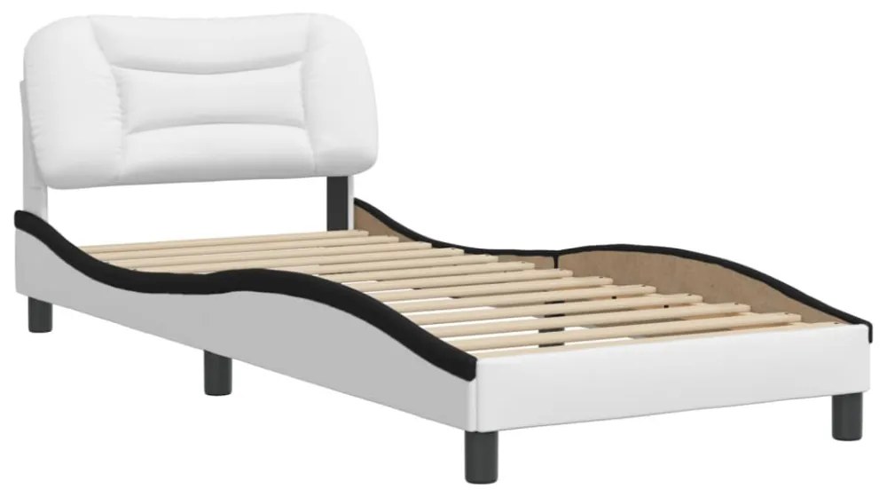 fehér és fekete műbőr ágykeret fejtámlával 90 x 200 cm