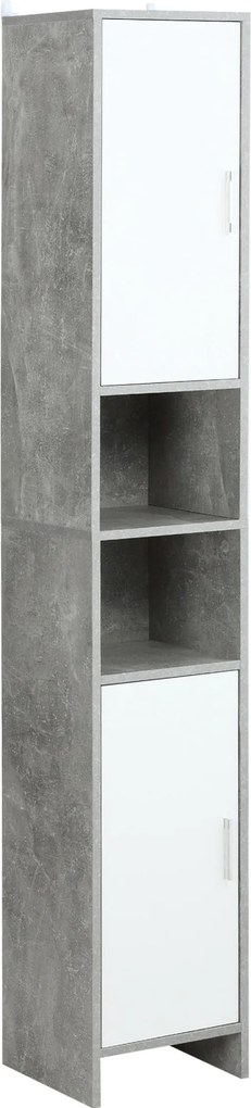 Kleankin Fürdőszobai Oszlop 2 Szekrénnyel és 2 Nyitott Rekesszel, Magas Térmentesítő Szekrény Cement Hatású Fából, 30x30x180cm, Szürke | Aosom