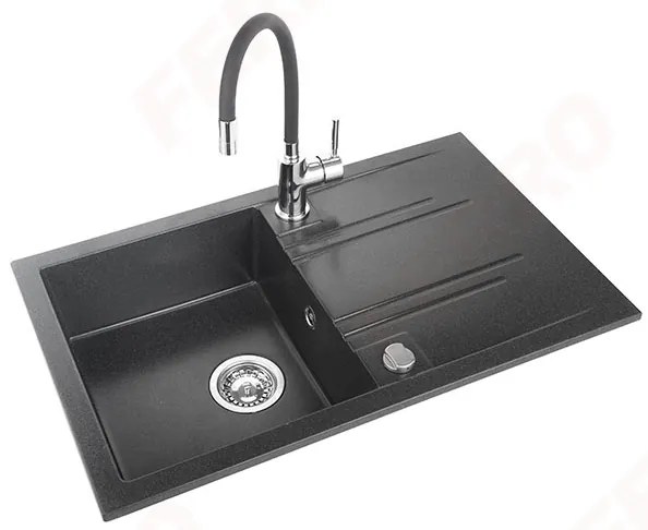 Ferro mosogató - készlet gránit mosogató + flexi csaptelep Ferro Zumba BZA4B, 1 kamrás 780x480 mm, grafit fényes, DRGM48 / 78HA-SET1-PL