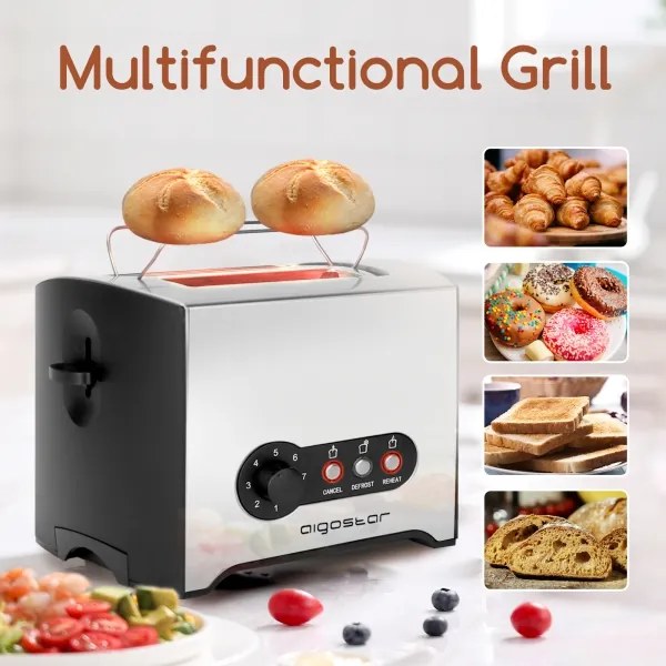 Aigostar - Kenyérpirító két lyukkal 900W/230V króm