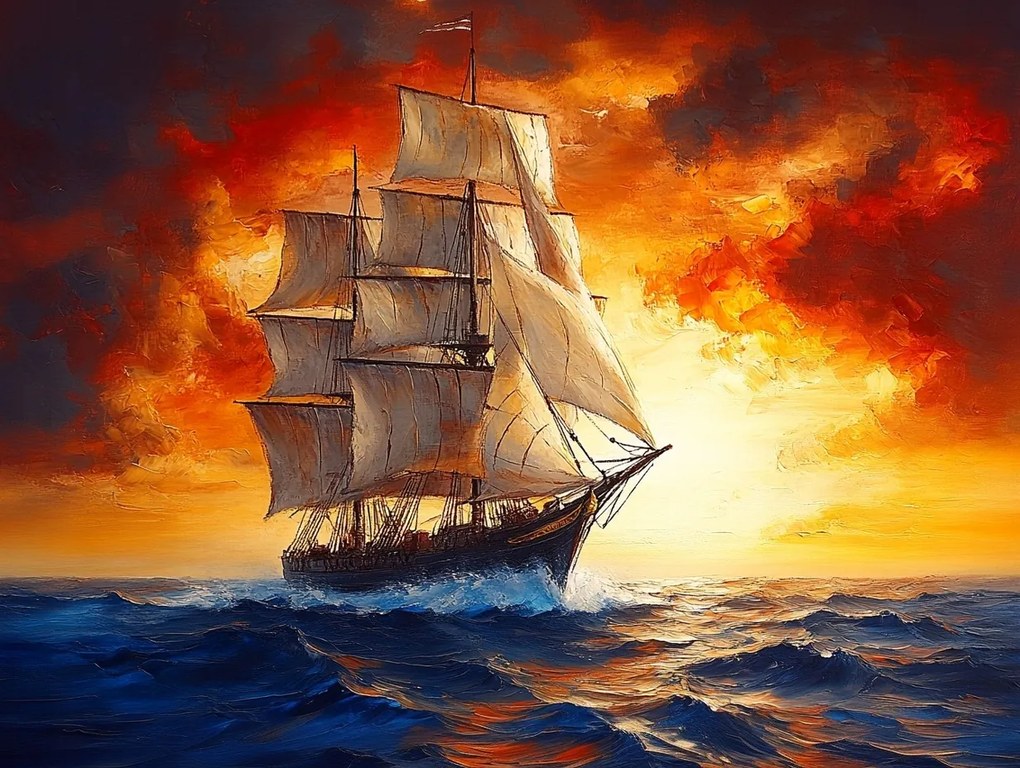 Vászonkép Canvas Tenger Óceán Hajó Vitorlás Naplemente 100x75