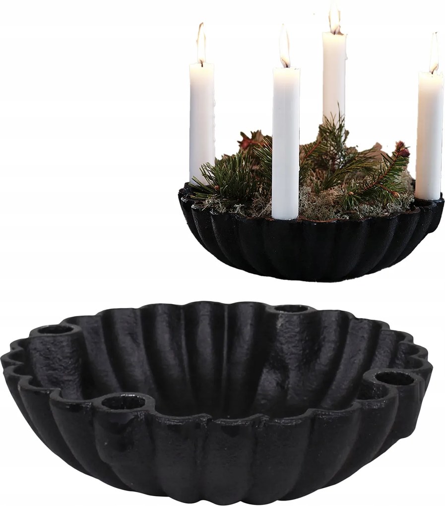 Karácsonyi Gyertyatartó 25cm Öntöttvas 4 Gyertyához Fekete