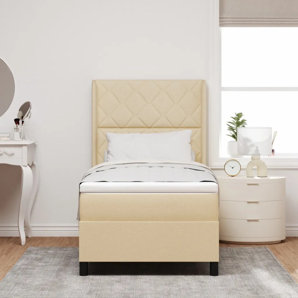 Boxspring Ágy Matrac Nélkül Krém 90x200 cm Szövet
