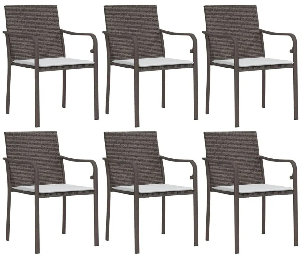 6 db barna polyrattan kerti szék párnával 56x59x84 cm