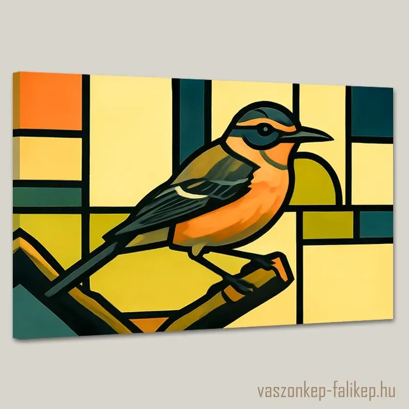 Kismadár az ágon vászonkép – Modern geometrikus hangulat 60x40 cm