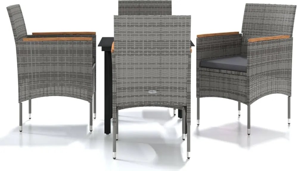 vidaXL 5 részes szürke és fekete kerti étkezőgarnitúra párnákkal