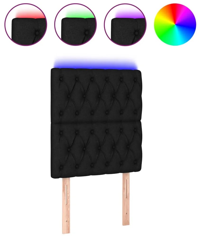 fekete szövet LED-es fejtámla 80x7x118/128 cm