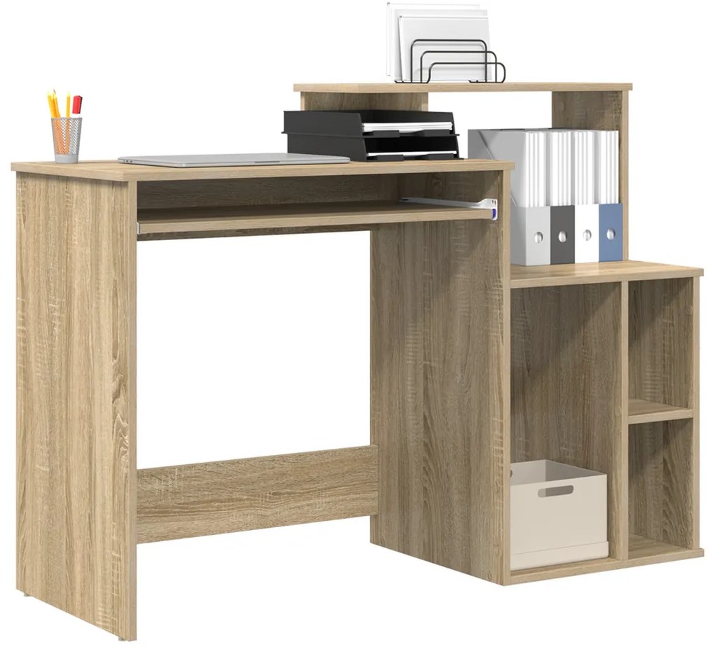 vidaXL Íróasztal Tárolóval Sonoma tölgy 120,5x44x88,5 cm Szerelt fa