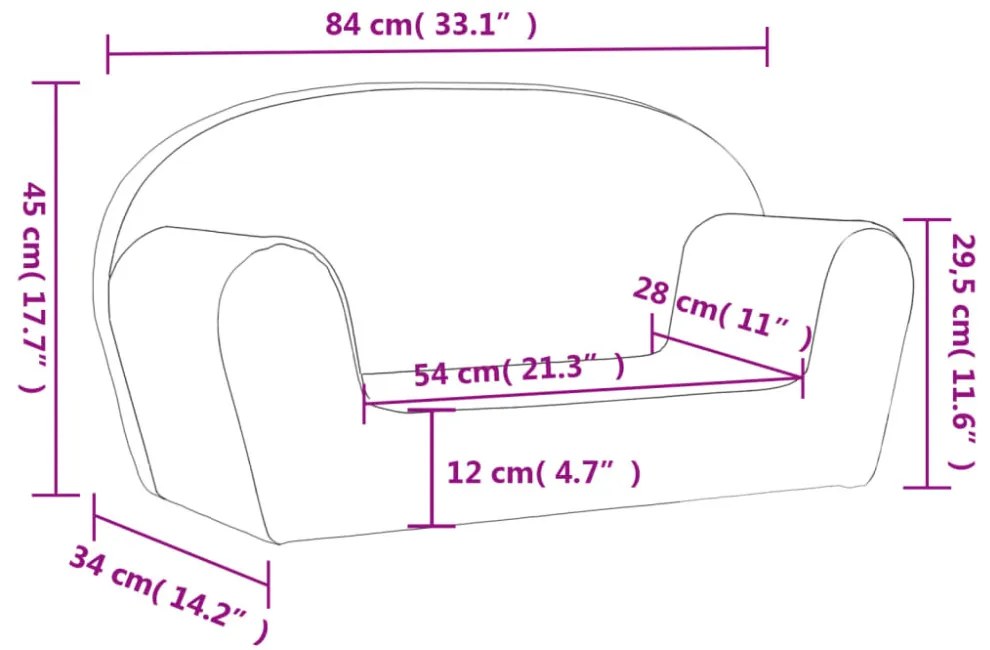 kétszemélyes antracitszürke puha plüss gyerekkanapé