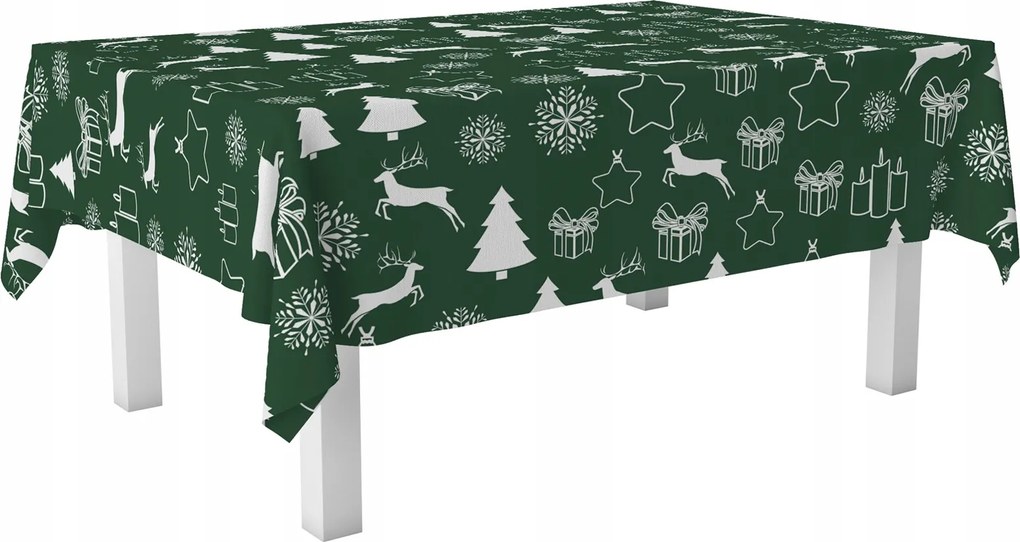 Zöld Rénszarvas Abrosz 140x360 Vastag Karácsonyi Sima Univerzális Asztalra