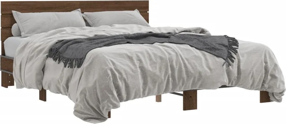 vidaXL barna tölgyszínű szerelt fa és fém ágykeret 150 x 200 cm