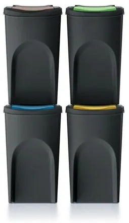 Hulladékválogató kosár Sortibox 35 l, 4 db, fekete