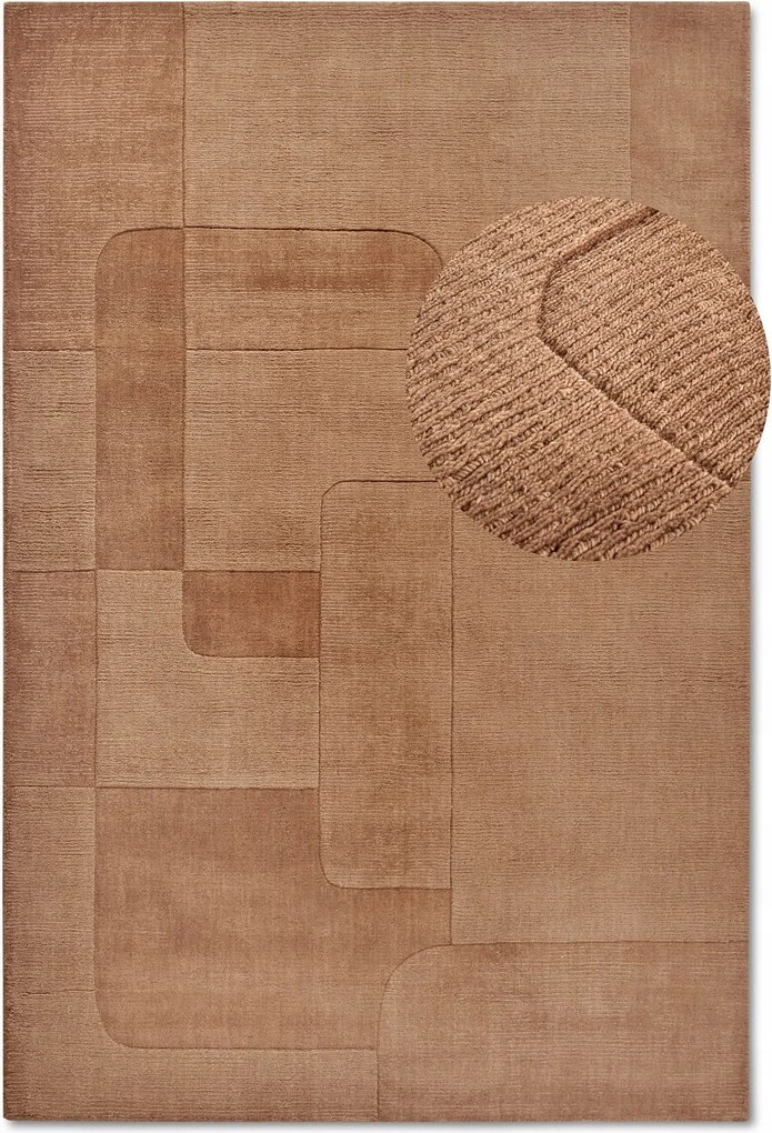 Gyapjú szőnyeg nappaliba 190x280cm,barna kézzel szőtt 3d hatású