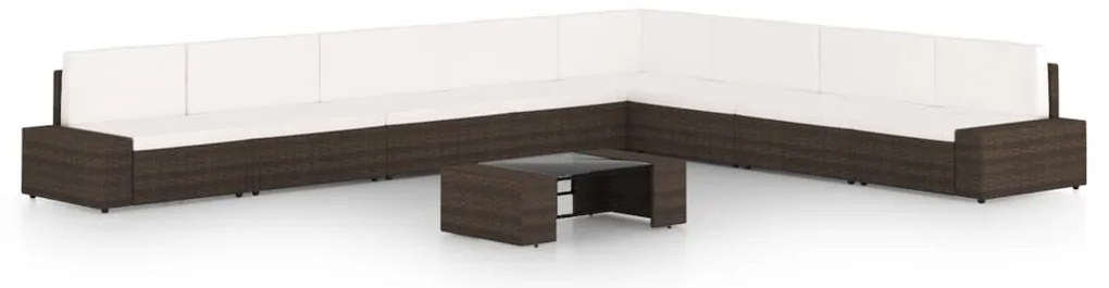 vidaXL 9 részes barna polyrattan kerti ülőgarnitúra párnákkal