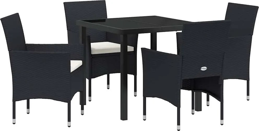 vidaXL Kert étkező szett párnával 5 pcs Fekete polirattan