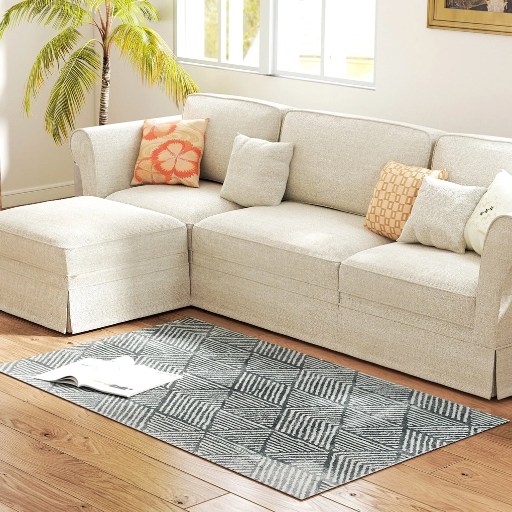 HOMCOM Modern Stílusú Rövid Szálú Nappali Szőnyeg, Mosható Terítő, Szőnyeg Nappalira, Hálószobába, 150 x 80 cm Sötétszürke | Aosom