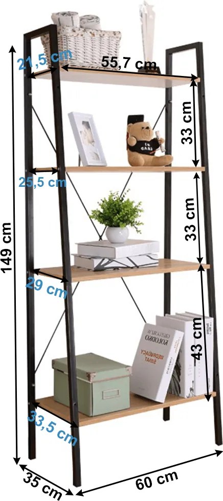 Polcállvány, 4 polcos, tölgy/fekete, THEA