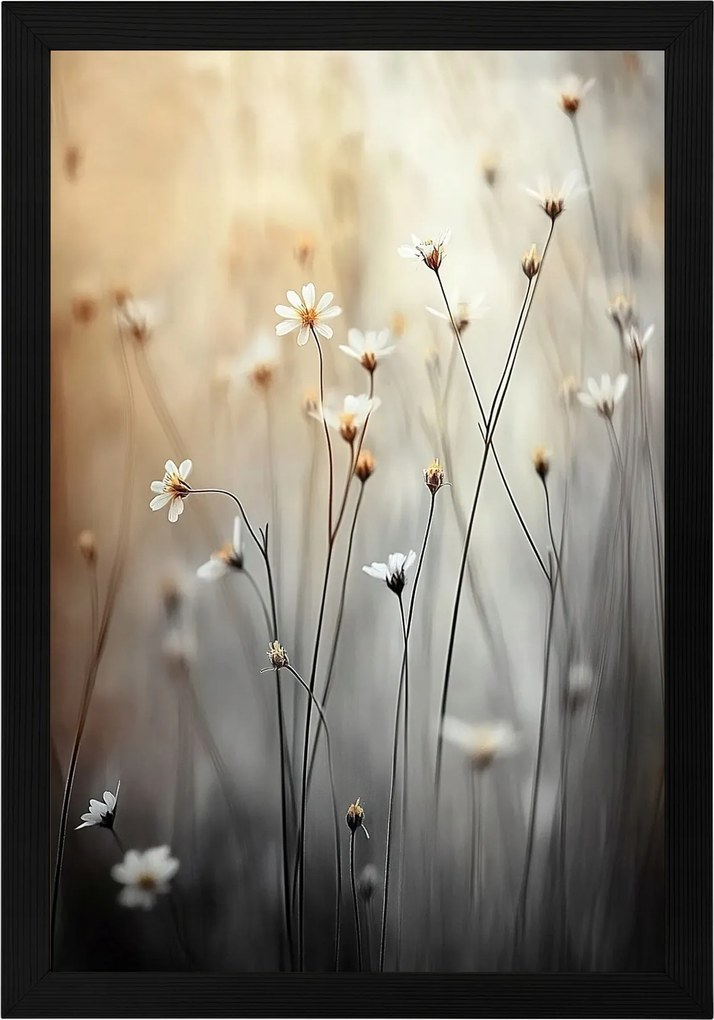 Poszter Keret Fa Reggel Rét Virágok Margaréta Kamilla Bokeh 40x60