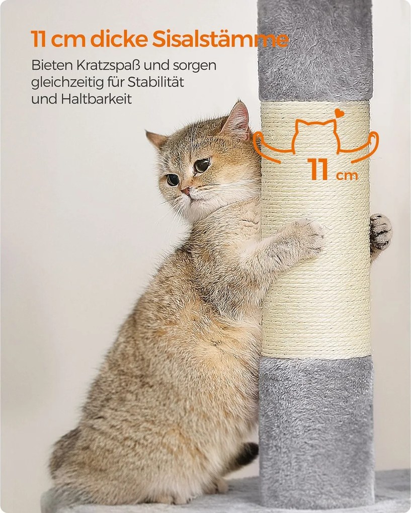 Feandrea XL macskavár (101 cm), 2 barlanggal és kilátóval, 20 kg-ig, világosszürke