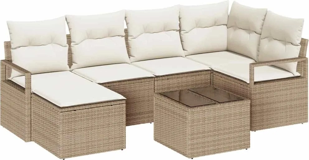 vidaXL Kanapé Szett párnával tárolóval 7 pcs Beige és krém polirattan