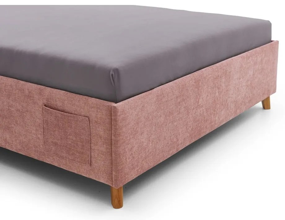 Rózsaszín kárpitozott ágyneműtartós gyerekágy ágyráccsal 120x200 cm Fun – Meise Möbel