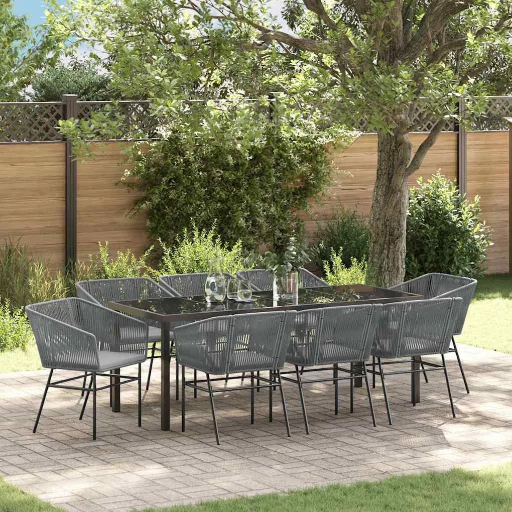 vidaXL Kert étkező szett párnával 9 pcs Szürke Porszórt acél