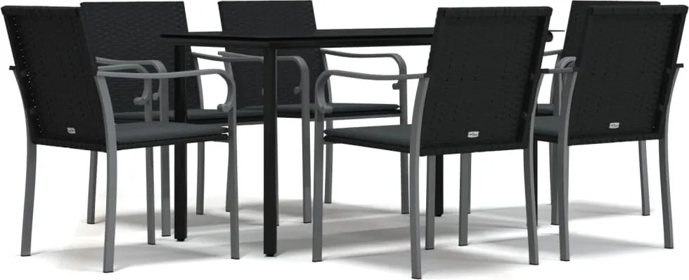 vidaXL 7 részes polyrattan és acél kerti étkezőgarnitúra párnával