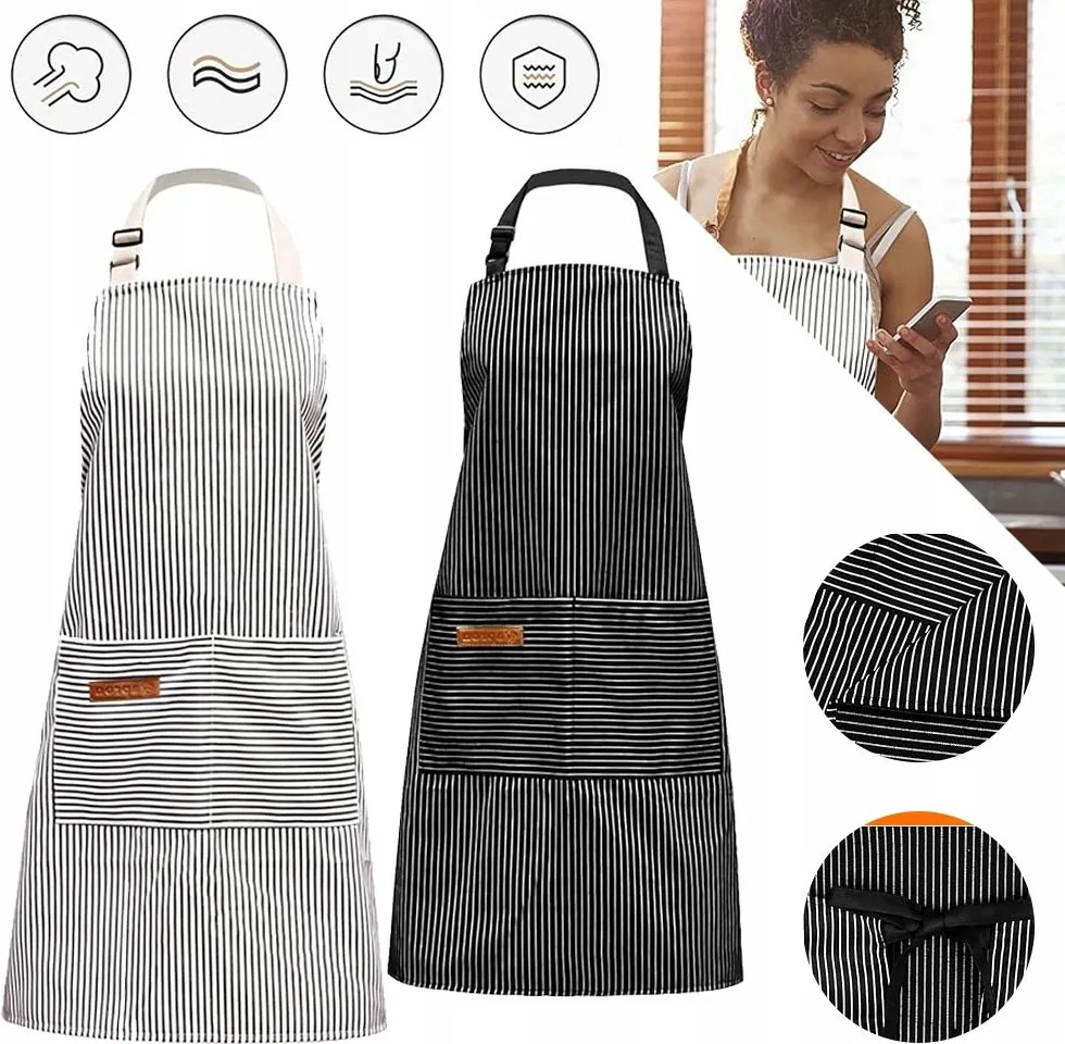 2 Db-os Állítható Vállpántos Kötény 2 Zsebbel, Konyhai Kötény