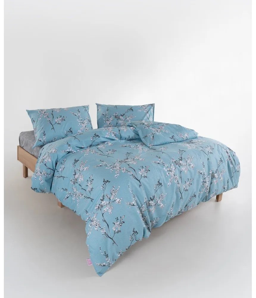 Kék egyszemélyes renforcé pamut ágyneműhuzat 140x200 cm Blue Floral – Mila Home Luxury