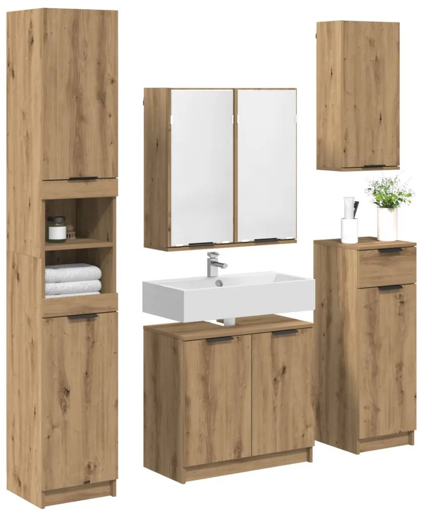 vidaXL Fürdőszoba bútor szett fiókkal 5 pcs Artisan tölgy Faanyag