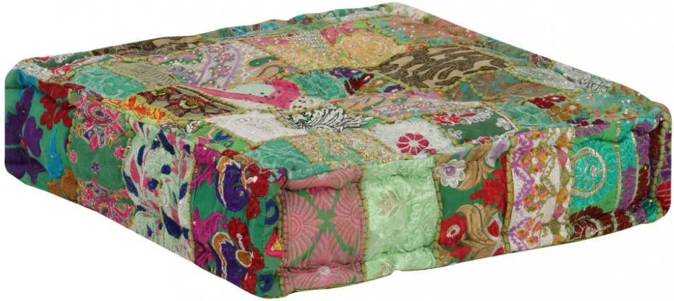 kézzel készült zöld pamut patchwork ülőpárna 50x50x12 cm