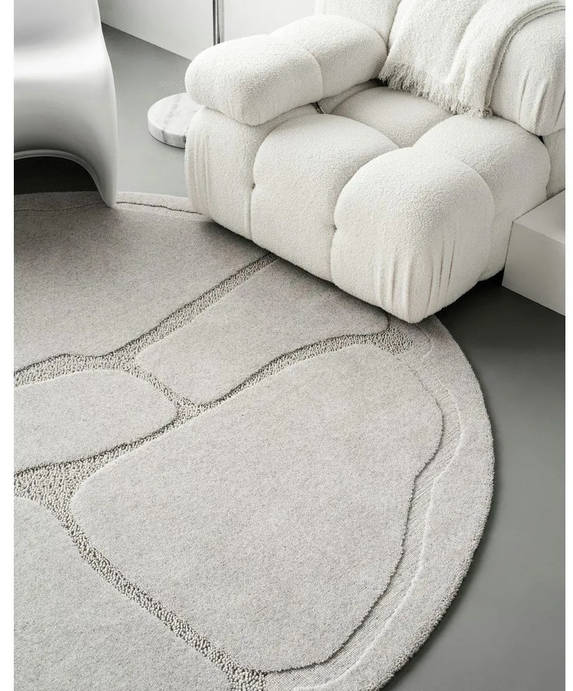 Világosszürke gyapjú kerek szőnyeg ø 160 cm Morphic Organica – Agnella