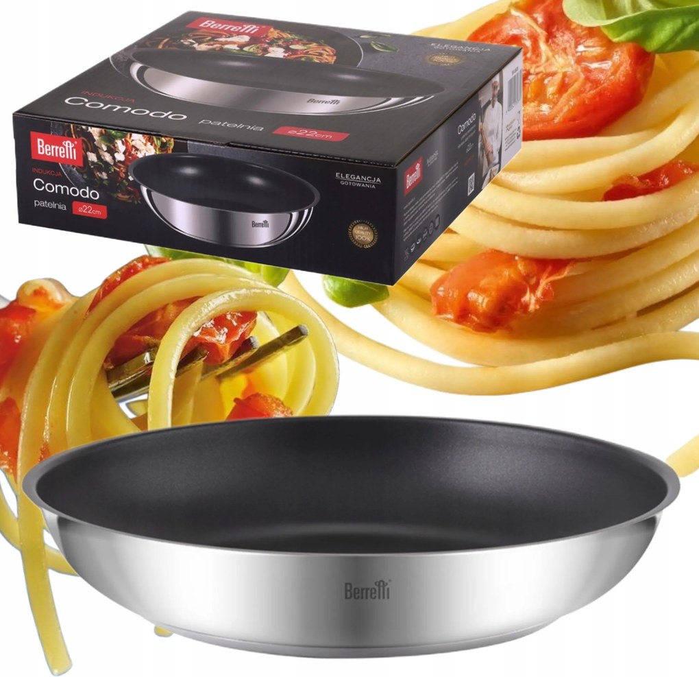 Acél Serpenyő Titán Bevonattal, Levehető Berretti Comodo Nyéllel 22CM