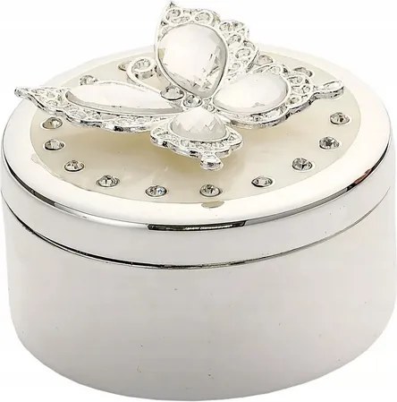 Doboz fém ékszerdoboz ezüst pillangó