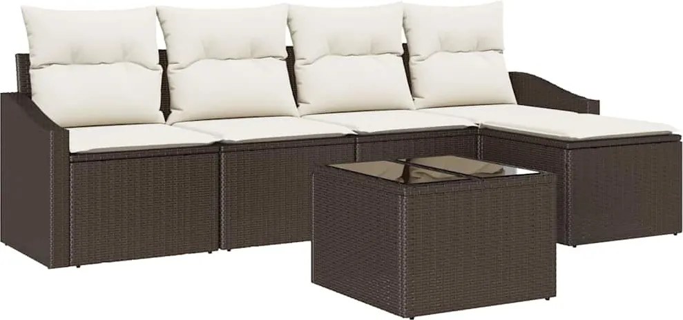 vidaXL Kanapé Szett párnával tárolóval 6 pcs Barna és Krém polirattan