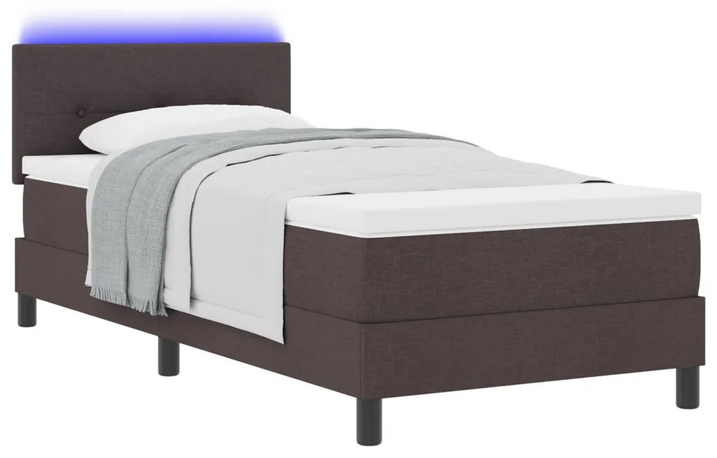 Boxspring Ágy Mattal és LED-del Sötétbarna 100x200 cm Szövet
